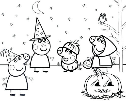 Online coloring book: Coloring Halloween Peppa with friends